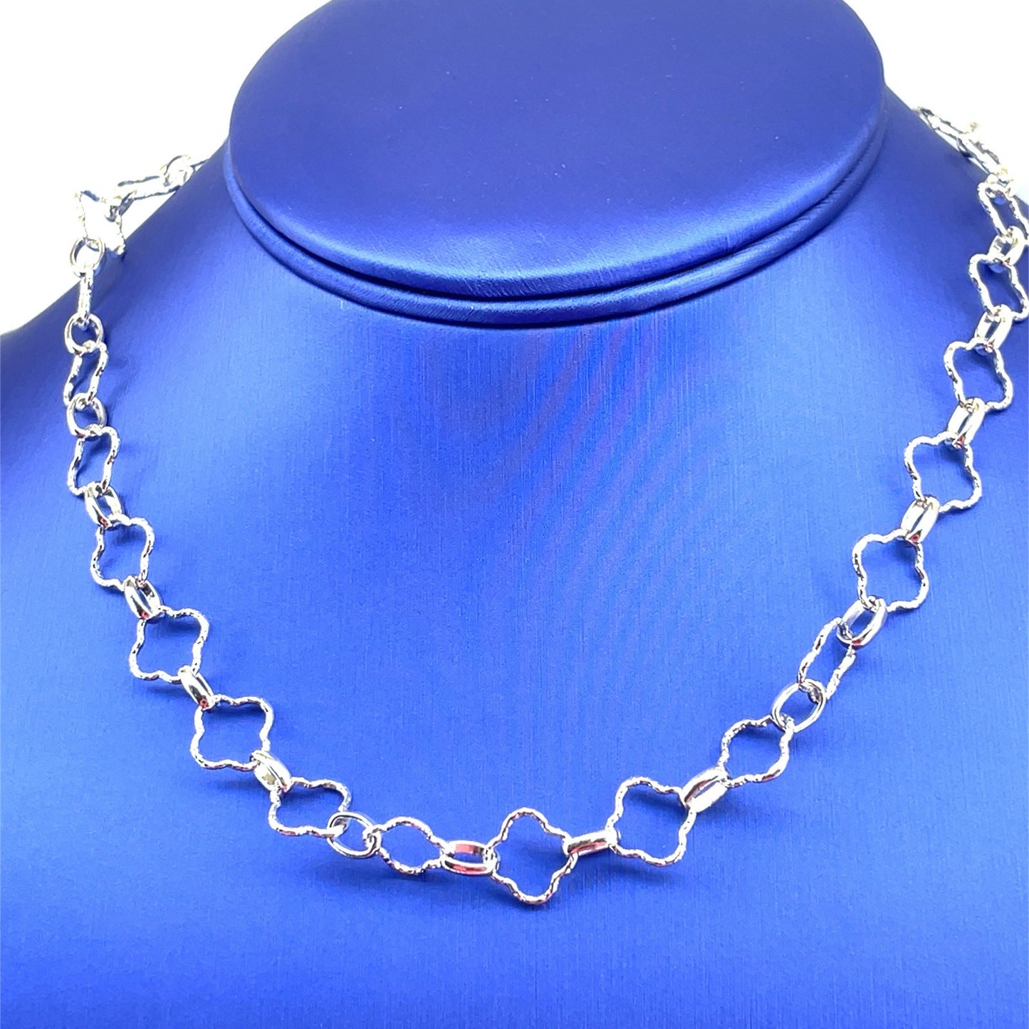 925 Sterling Silver 16” Quatrafoil Style Open Necklace 11.90g2