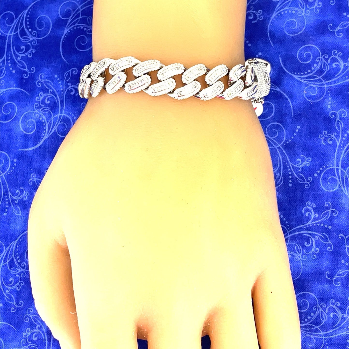 925 Sterling Silver 8.75” Men’s CZ Cuban Bracelet 64.00g 14.5mm3