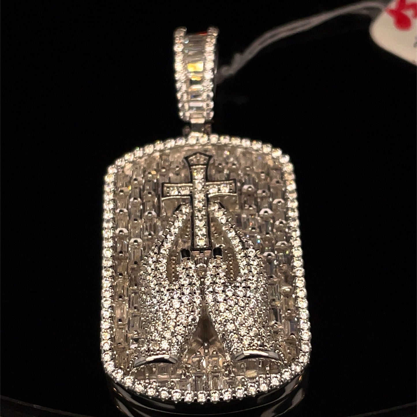 925 Sterling Silver CZ Praying Hands Dog Tag Pendant 16.80g1