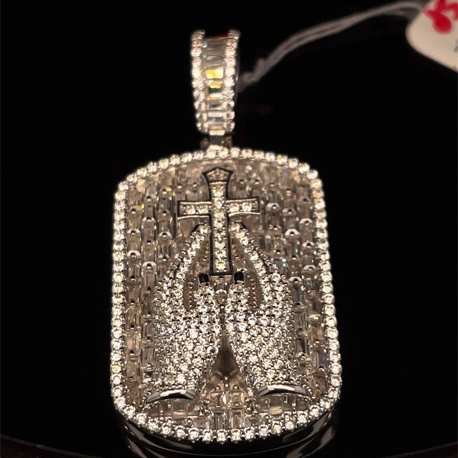 925 Sterling Silver CZ Praying Hands Dog Tag Pendant 16.80g1