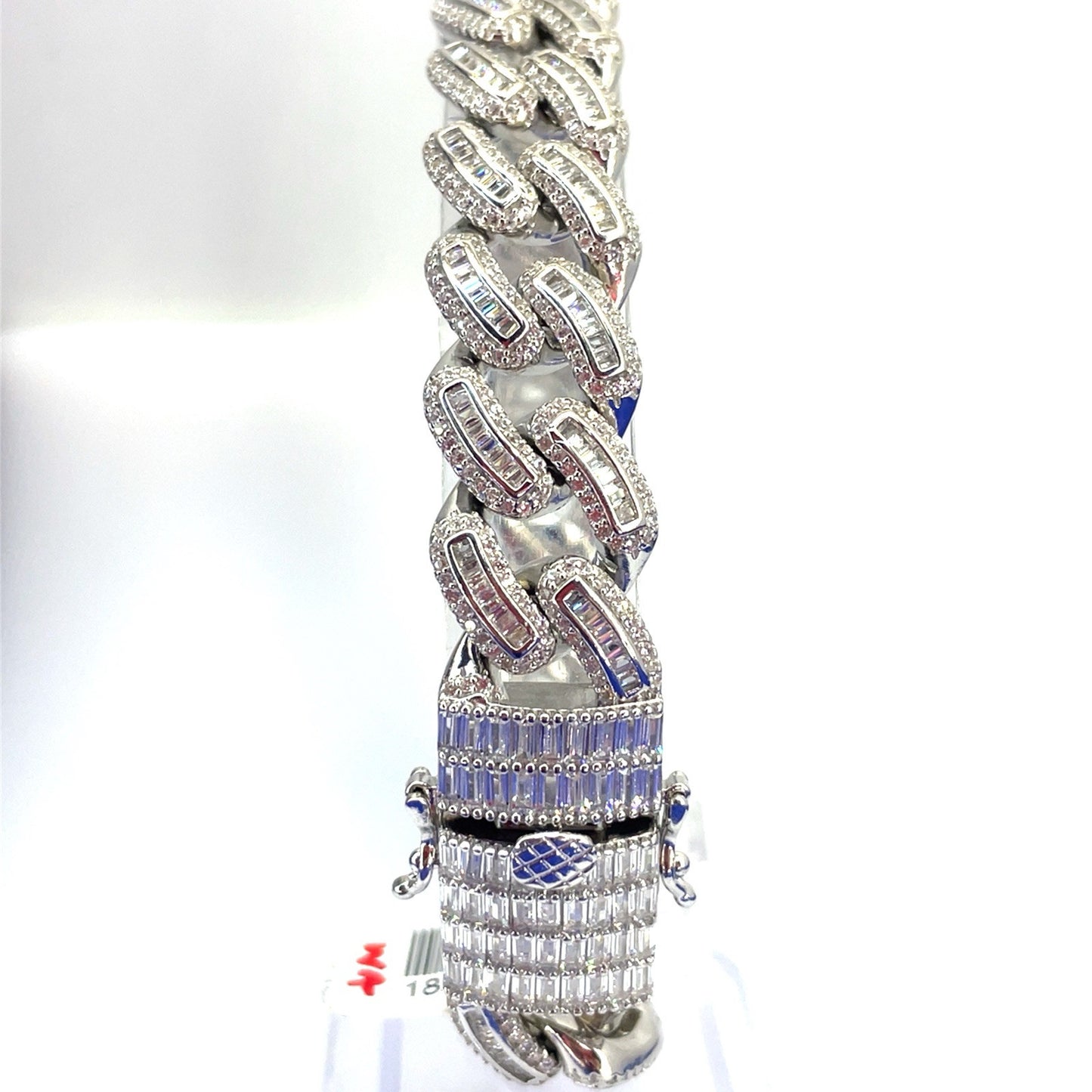 925 Sterling Silver 8.75” Men’s CZ Cuban Bracelet 64.00g 14.5mm1