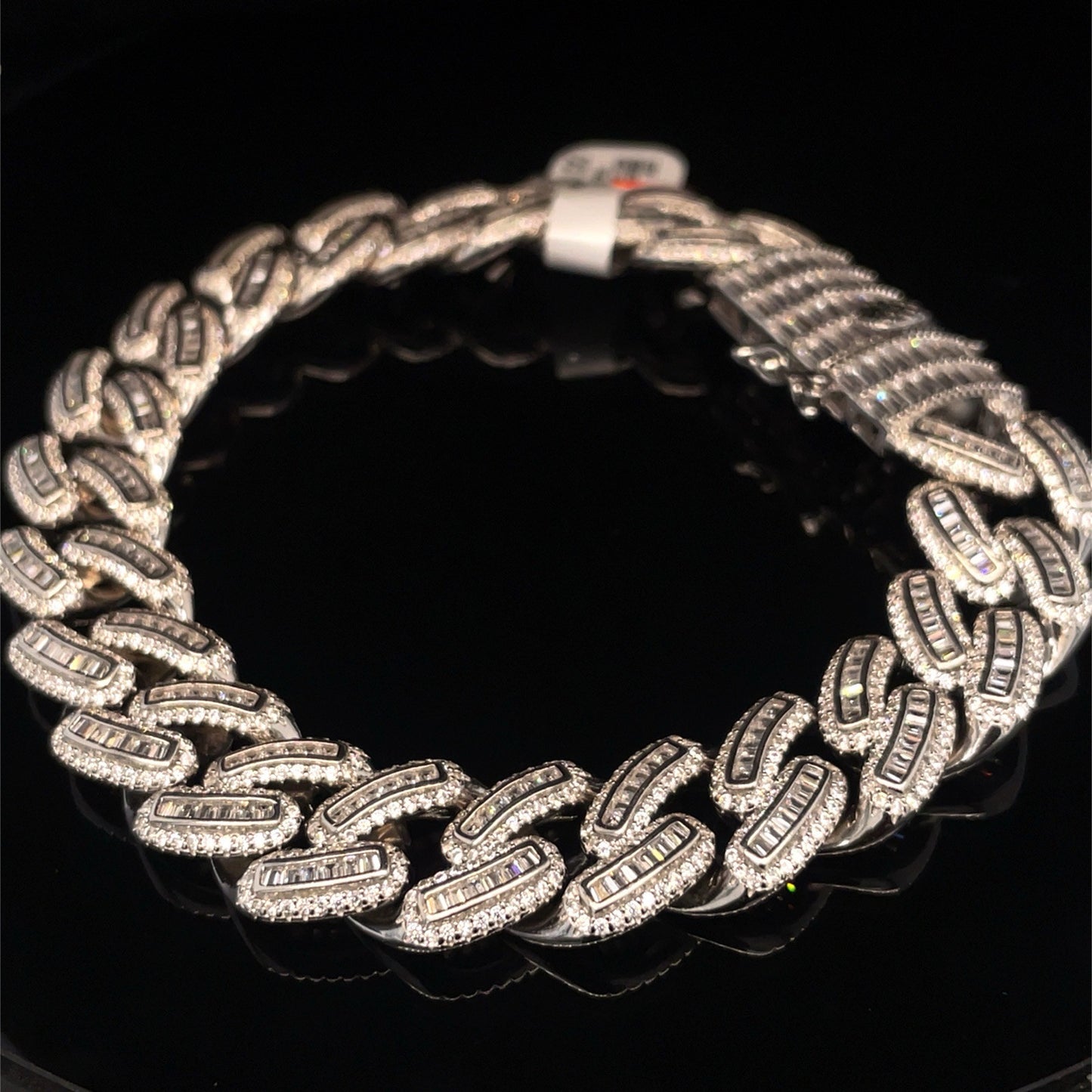 925 Sterling Silver 8.75” Men’s CZ Cuban Bracelet 64.00g 14.5mm2