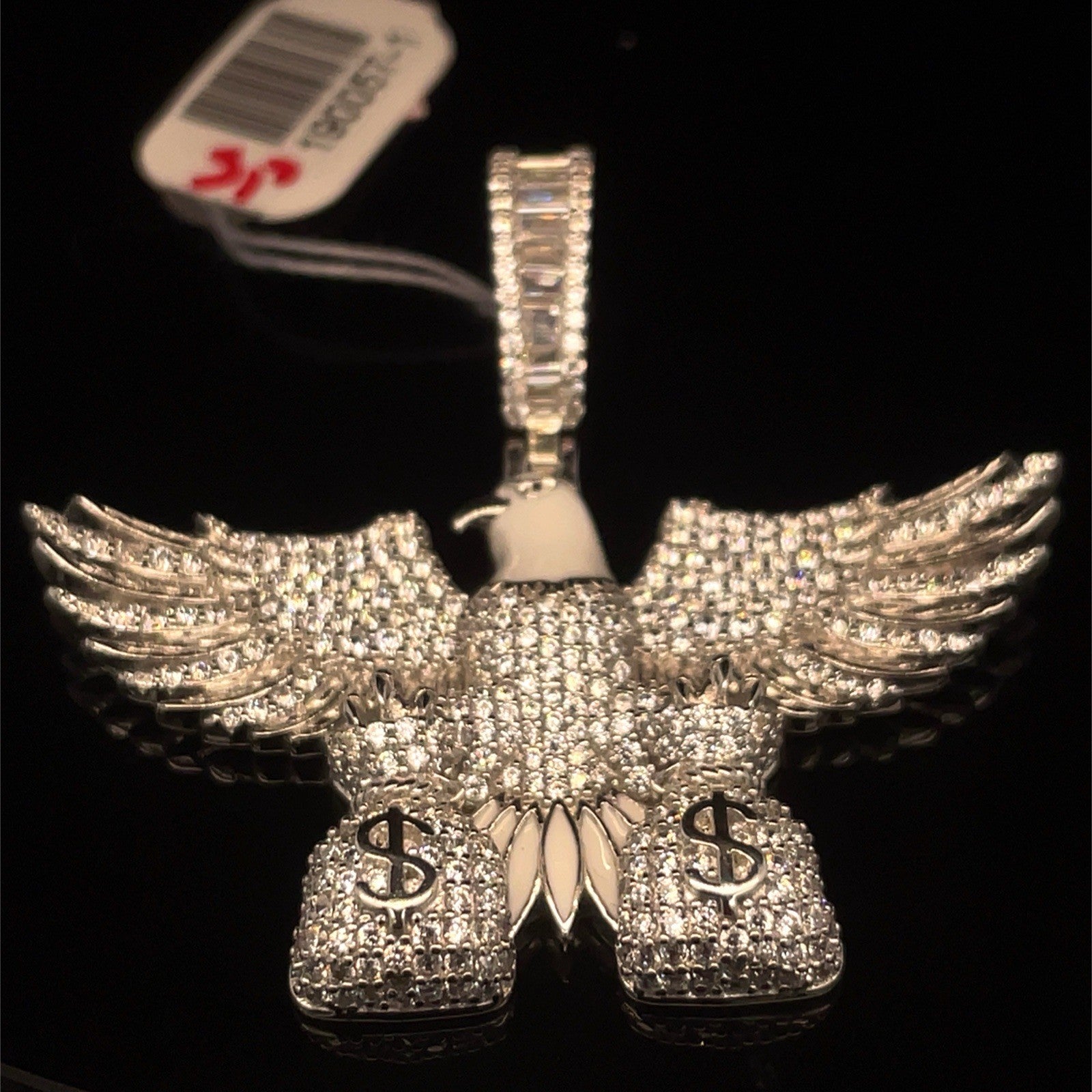 925 Sterling Silver Men’s CZ Bald Eagle With Bags Pendant 15.50g1