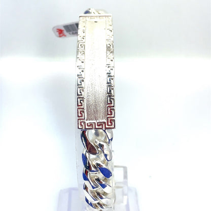 925 Sterling Silver Men’s 8.75” Satin Greek ID Cuban Bracelet 57.10g 13mm2